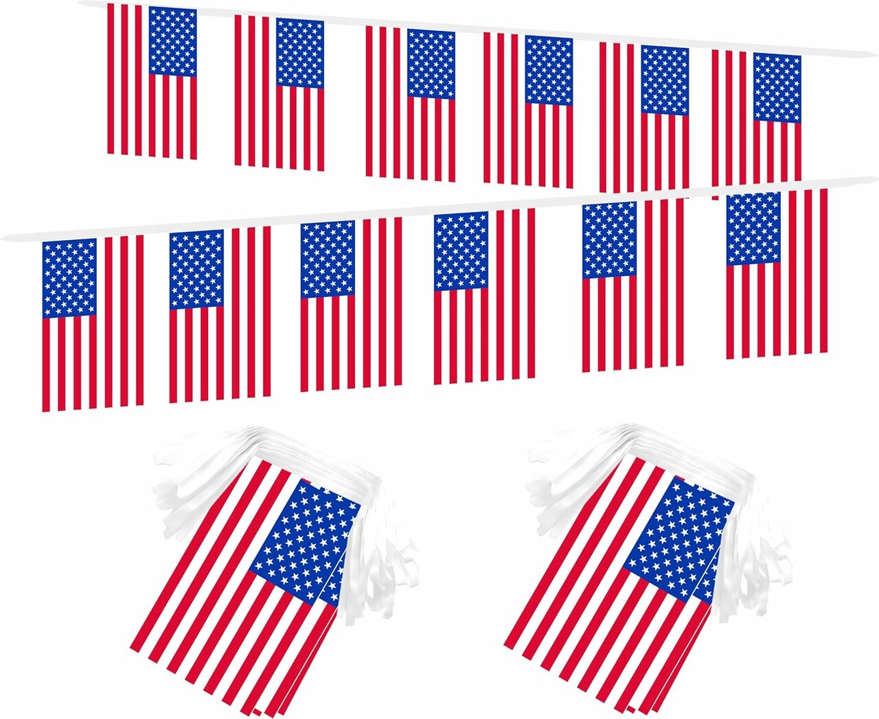 2-Pack USA Mini Flag Banner – 60-Foot String with 40 Small Hanging American Flags for 4th of July, Independence Day, and Memorial Day Decorations